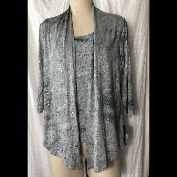 JM COLLECTION silver sequin pattens tank cardigan - Picture 2 of 8